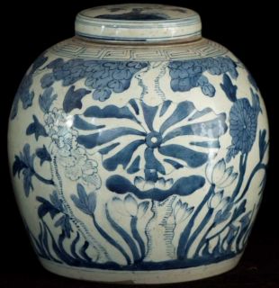 Eindrucksvolle altchinesische Porzellantopf Blau Weiß Motiv