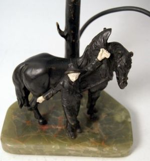 WIENER VIENNA BRONZE FIGUR LAMPE KNABE PFERD TABLE LAMP BOY WITH HORSE