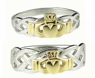 585 Weißgold Silber Irisch Keltisch Hochzeit Ring Set