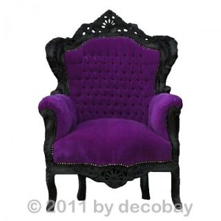 Klassischer Ohrensessel Antik lila schwarz Couch Sessel Wohnzimmer