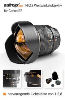 Walimex Pro 14 mm 12,8 Weitwinkelobjektiv für Canon EF 