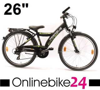 Fahrrad Pegasus Avanti 26 Zoll schwarz gruen Shimano 21 Gang 44 cm MTB