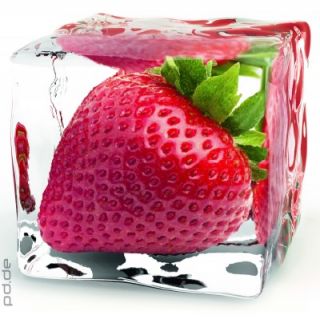 Glasbild Gefrorene Erdbeere Eiswürfel Küchendekoration Obst 20x20 cm