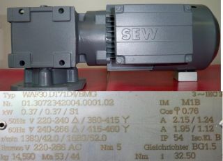 SEW Getriebemotor WAF30 DT71D4 BMG E  Motor Bremse 42 52U/min. NEU M1B