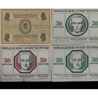 Notgeld der Stadt Weimar 1921, 4 verschiedene dekorative Geldscheine