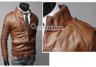 New Korean Style Mens Slim Zipper Designed PU Leather Coat Jacket 2