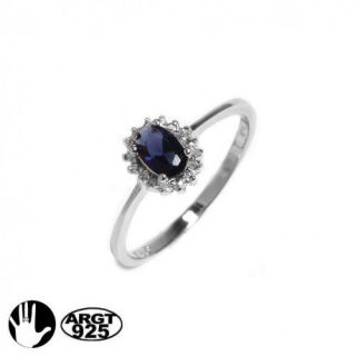 Prinzessin Zirkonia Ring saphir blau 925 Silber Verlobungsring
