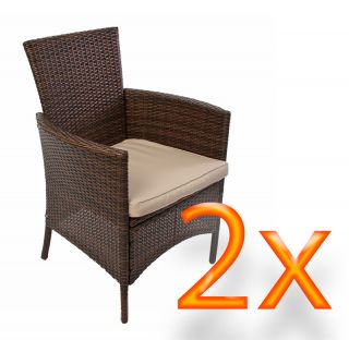 Ware 2x Gartensessel Korbsessel ROM, Polyrattan, 91x60x51cm ~ braun