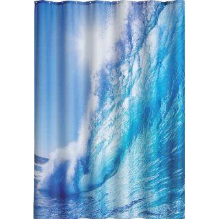 DUSCHVORHANG OCEAN 180cm breit x 200cm lang Textil ohne Ringe BLAU