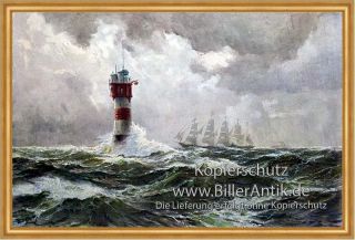 Leuchtturm Hans Bohrdt Sturm Segelschiff Unwetter Maritim A1 102