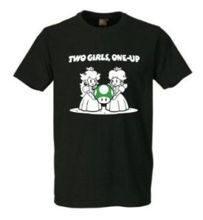 Two Girls 1 Up Fun T Shirt Super Mario, Zelda, Nintendo Schwarz