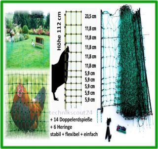 Elektro Steckzaun 25m/112cm+Pfähle grün Elektronetz NEU Absperrzaun