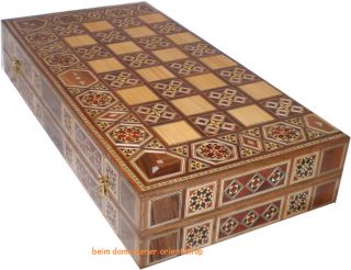 Backgammon Schachbrett Dame Nussbaum Holz Intarsien Handarbeit 50X50