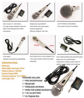 New Microphone Wireless Wired 2in1 Handheld Cordless Mic For Karaoke