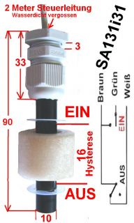 Schwimmerschalter® SA131i31 mit 16mm Hysterese und 2Meter