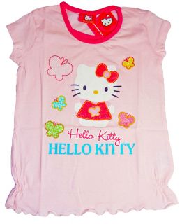 HELLO KITTY * T Shirt * Gr. 92/98 128/134 rosa * seitl. gerafft locker