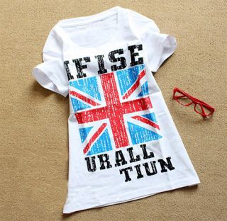New Pop Vintage England UK British Flag White Slim Embellished T Shirt