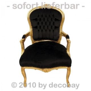 Barock Besucher Stuhl Armlehne schwarz gold Lounge Sitz