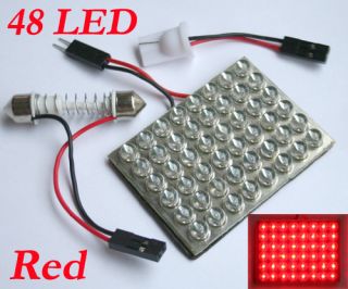 Red Car Interior Light Panel 48 LED SMD +Dome + T10 12V