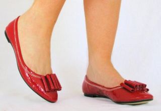 Damen Schuhe Flach Rot Slipper Schleife Lack Spitz Ballerinas Neu