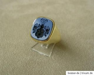 Herren Siegelring 585 Gold Ring Goldring Wappenring Lagenachat