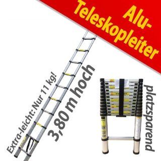 Alu Teleskopleiter Anstellleiter 3,8m geprüft nach EN131 150kg