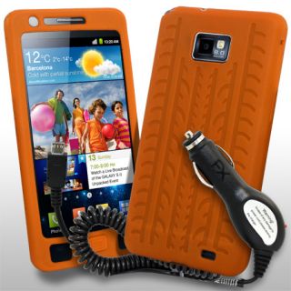 Orange Reifen Silikon Hülle für Samsung Galaxy S2 i9100 + Film