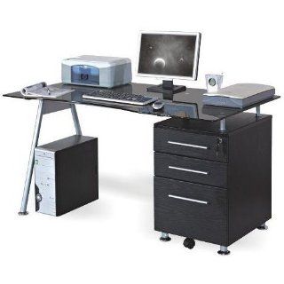 HJH Office 673945 Schreibtisch / Computertisch Nero, schwarz / Glas
