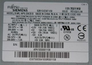 NEU Fujitsu Siemens Netzteil NPS 230CB B 230Watt S26113 E507 V50