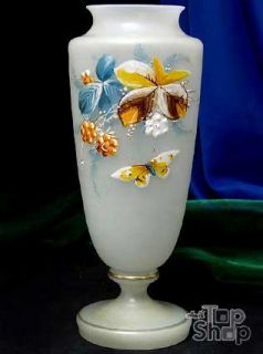 GLASVASE  Milchglas Opalglas Emaille Jugendstil Old glass 252