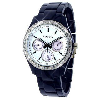 Fossil ES2209 Womens Blue Plastic MOP Dial Crystal 