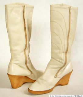 Stiefel Leder Weiß 38,5 39 Boots Vintage Creme Wedges Keilabsatz Keil