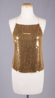 DKNY Gold Sequin Crossback Strap Tank Top S