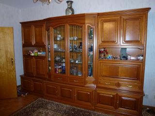 Wohnzimmerschrank Kirsche Intarsien Vitrine Kristallglas 346cm breit