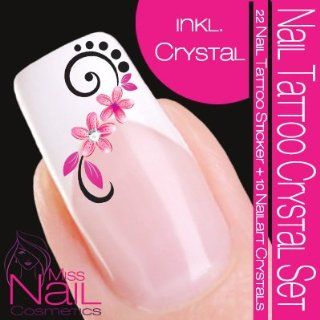 Nail Tattoo Sticker Swarovski Crystal Set   Blüte / Ornament   pink