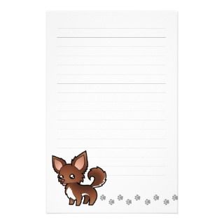Cartoon Chihuahua (chocolate and white long coat) stationery by