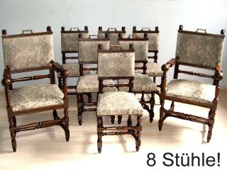 Gründerzeit 6 Stühle + 2 Armlehnstühle Renaissance Esszimmer