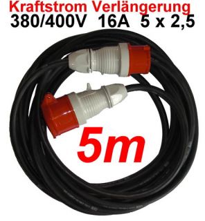 CEE 16A Verlängerungskabel 5m 380 400 V Kabel 5x2,5mm²