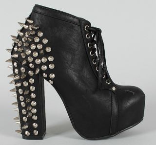 Womens Shoes High Heels Studded Spike Ankle Lace Up Boots Booties