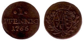 Sachsen 1 Pfennig 1765 Silber C0807