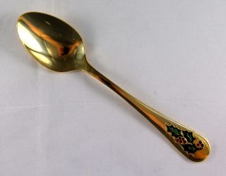 Farberware HOLLYDAY #385 Gold Plated 6.375” TEASPOON Japan Red Green