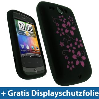 Schwarz Blume Silikon Tasche für HTC Wildfire G8 Android Handy Hülle