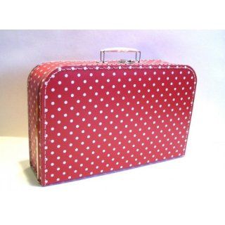 Koffer Pappe, rot + weiße Punkte, klein, 40cm, Pappkoffer 