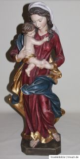 Maria mit Kind Madonna Standfigur aus Holz 94 cm mit Sockel Nadelholz