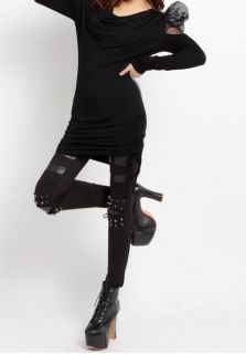 New Fashion Women Punk Knee Rivet Studs Spike Faux Leather Patch