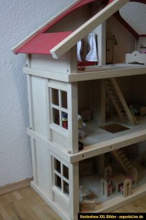 Goki  Puppenhaus  3 Etagen  mit Puppen und Möbel  Holz  TOP
