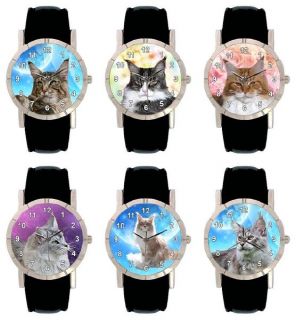 Auswahl Maine Coon Katzen Uhren Leder für Damen und Mädchen