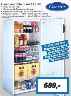CARRIER FKS 500 Inhalt 439 l Flaschenkühlschrank Gewerbekühlschrank