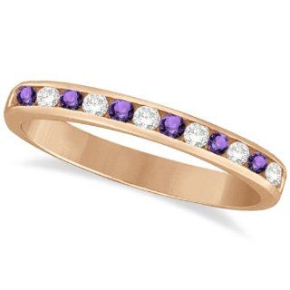 Allurez   Amethyst & Diamond Semi Eternity Kanal Ring 14k Rose Gold (0