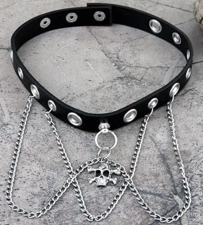 27X25mm Leder Totenkopf Halsband Gothic Lolita Choker Schwarz